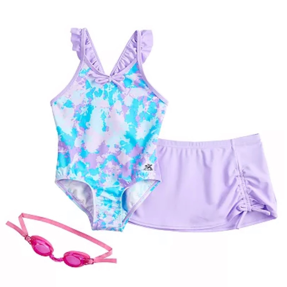 Girls ZeroXposur Foggy Day One-Piece & Cover-Up Skirt Swimsuit Set